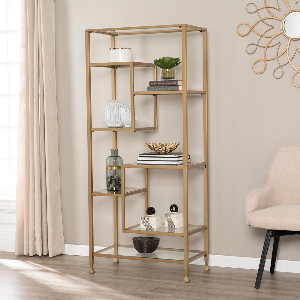 SEI Furniture Jensen Metal Asymmetrical Display Bookcase Etagere