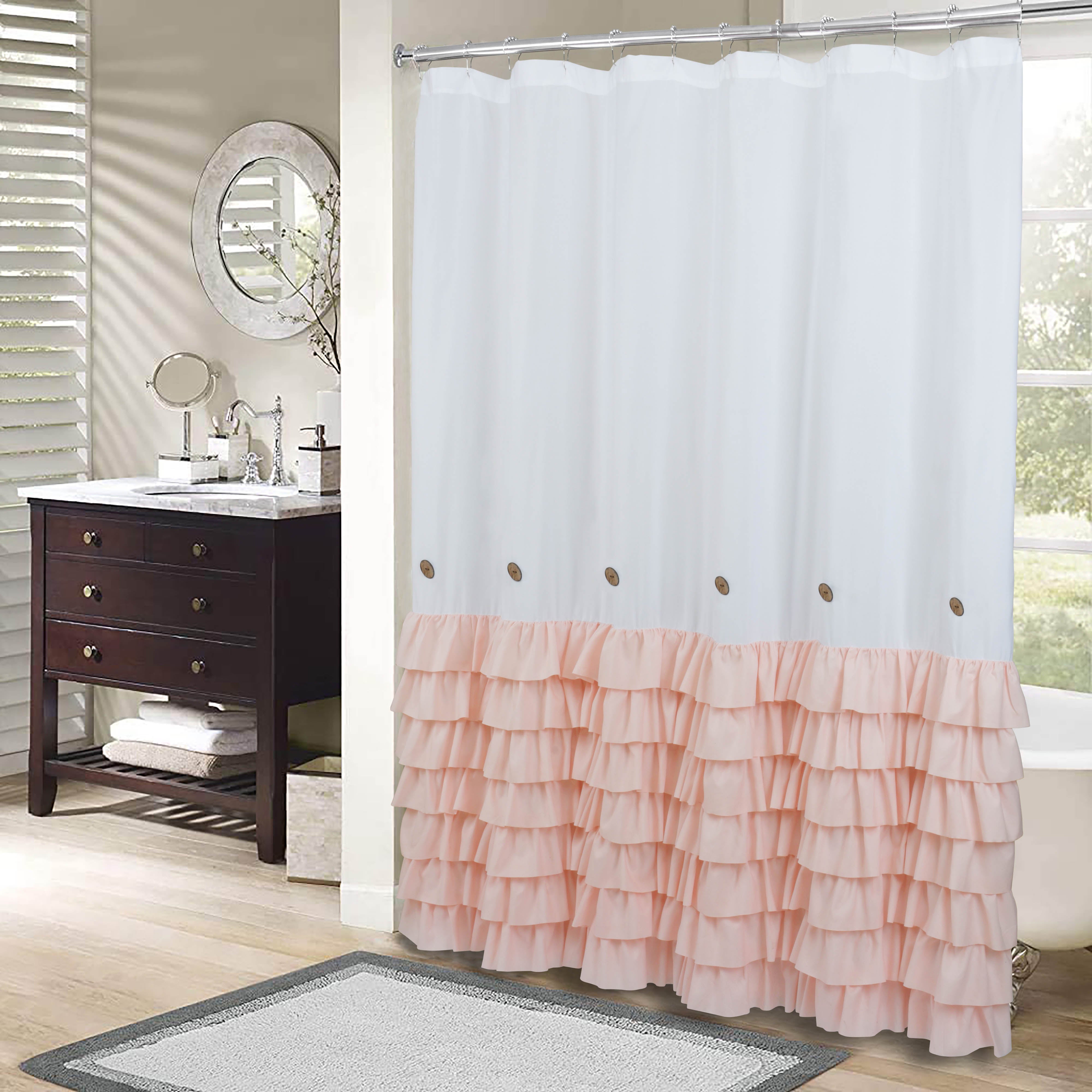 HIG Farmhouse Shower Curtain with PEVA Liner Bathroom Curtain with Buttons Decor, 72