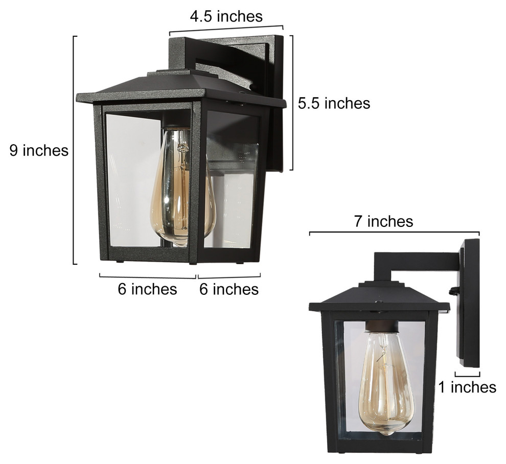 LNC Modern Black Lantern Outdoor Wall Light  Set of 2   Transitional   Outdoor Wall Lights And Sconces   by LNC  Houzz