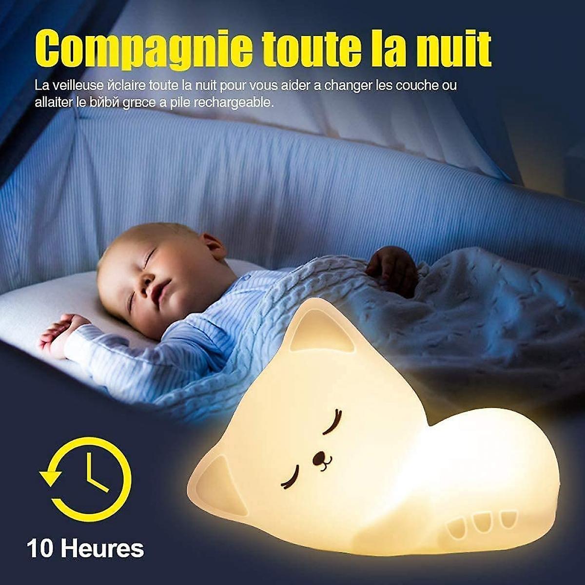 Cute Cat Night Light Kids， 7 Colour Changing Baby Night Lights， Help Sleep Bedside Lamps， Rechargeable Protable Nightlight  Girl Room Decor