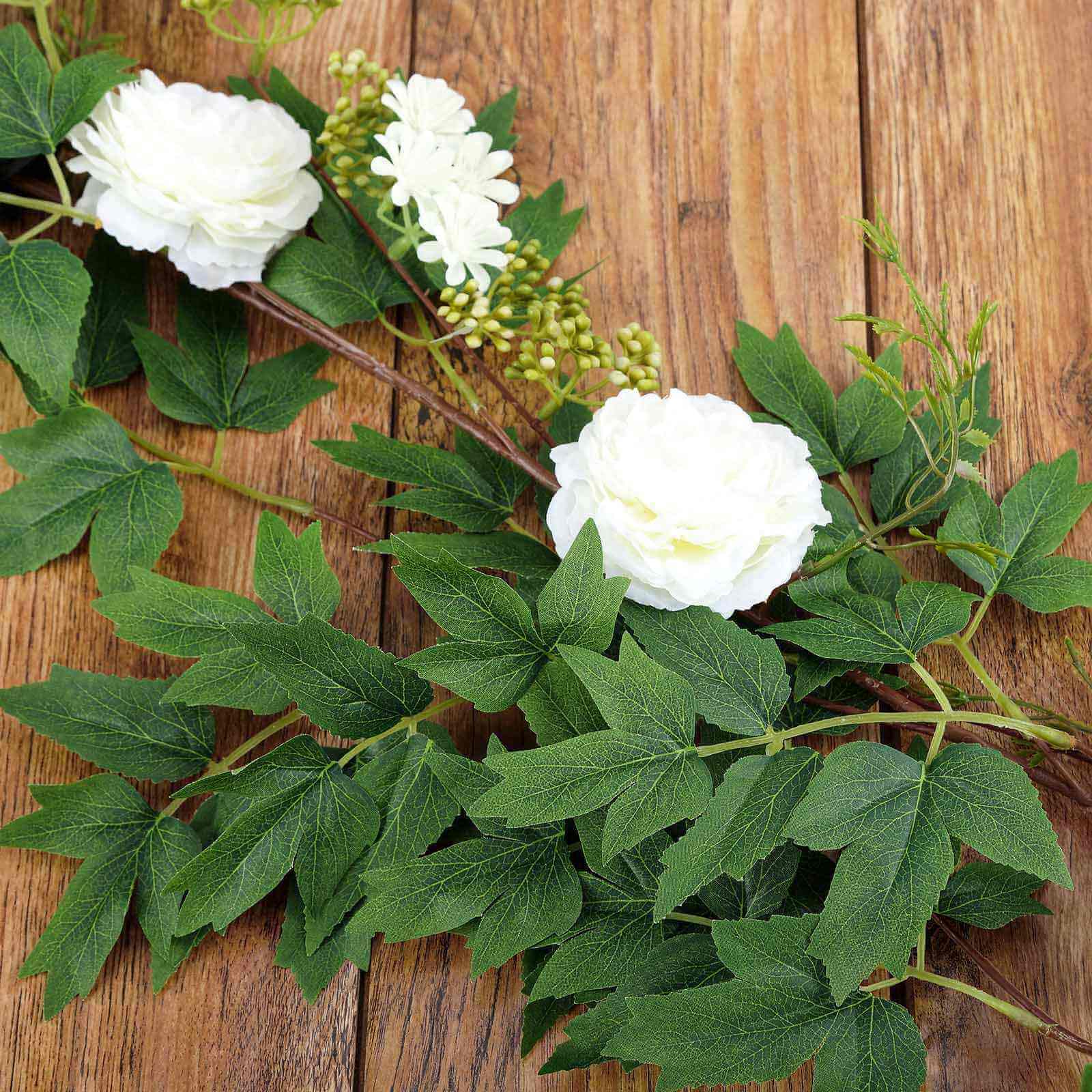 White Artificial Silk Peony/Foliage Hanging Flower Garland Vine 6ft