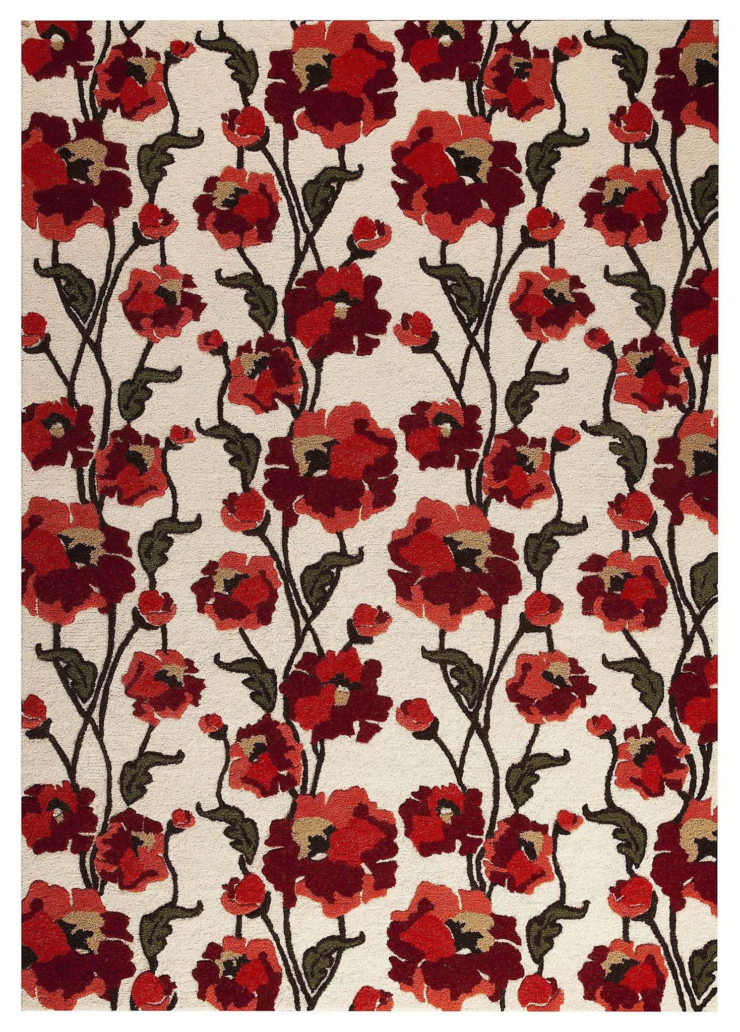 Fiore Collection Hand Tufted Wool Area Rug in White and Red