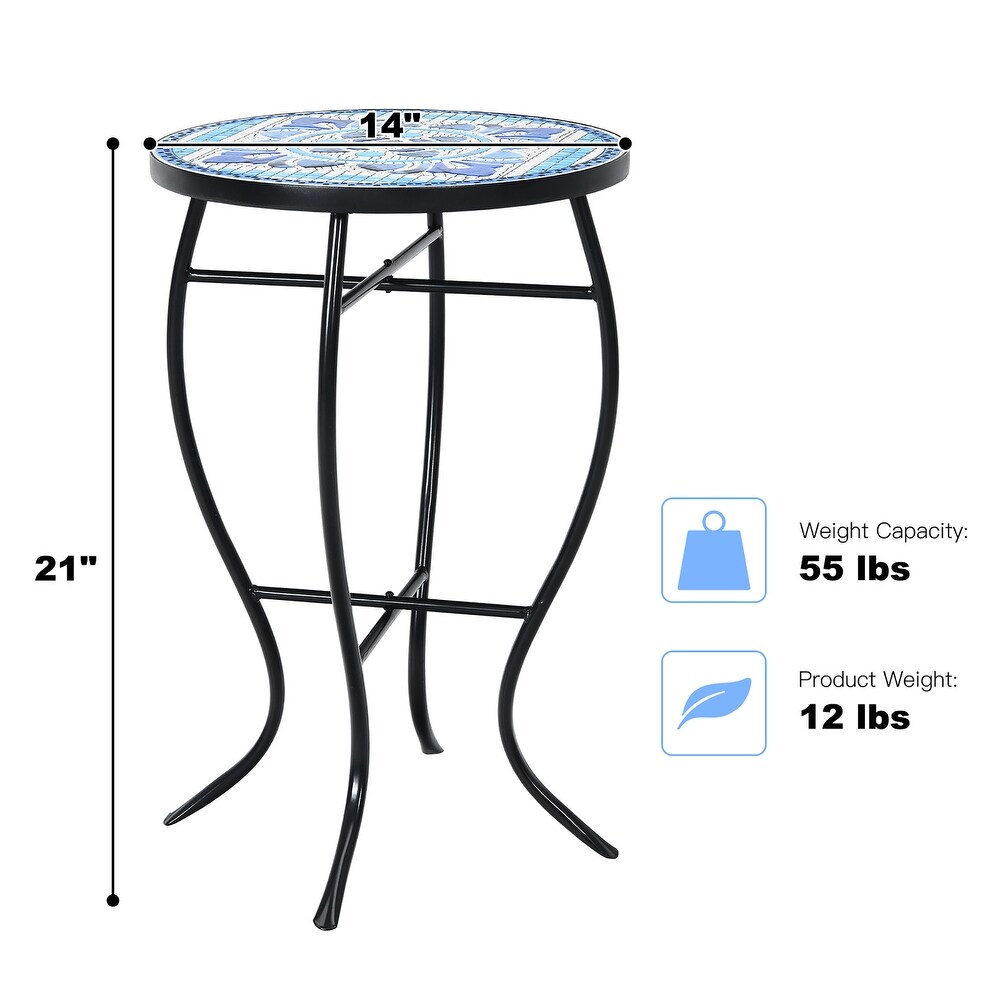 Outdoor Side Table Mosaic Patio Table Accent Round Table