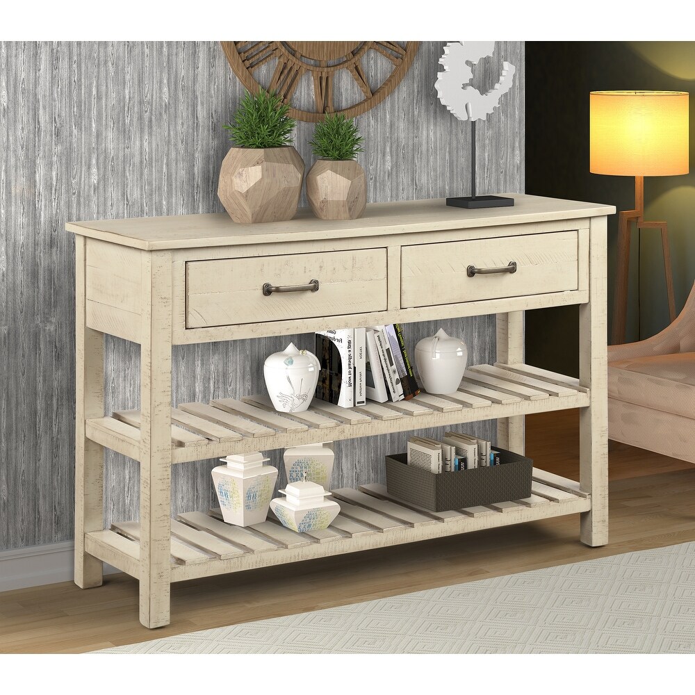 Console Table Sofa Table with Drawers and 2 Tiers Shelves