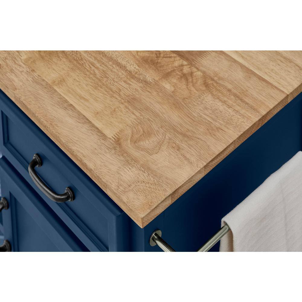 Home Decorators Collection Midnight Blue Rolling Kitchen Cart with Butcher Block Top and Storage (48