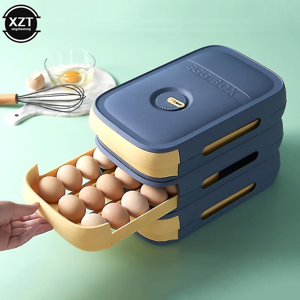 Stackable Egg Holder Storage Box Drawer Automatic Rolling Refrigerator Eggs Organizer Space Saver Co