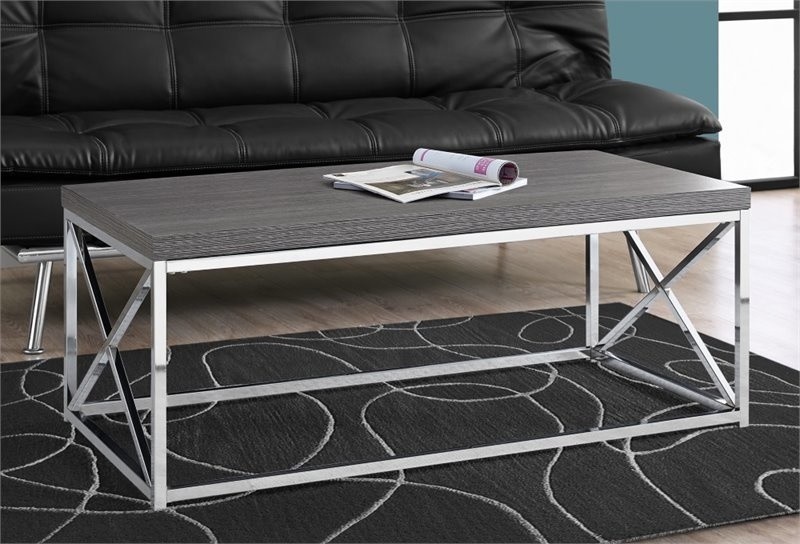 Pemberly Row Coffee Table in Gray Wood and Chrome   Contemporary   Coffee Tables   by Homesquare  Houzz