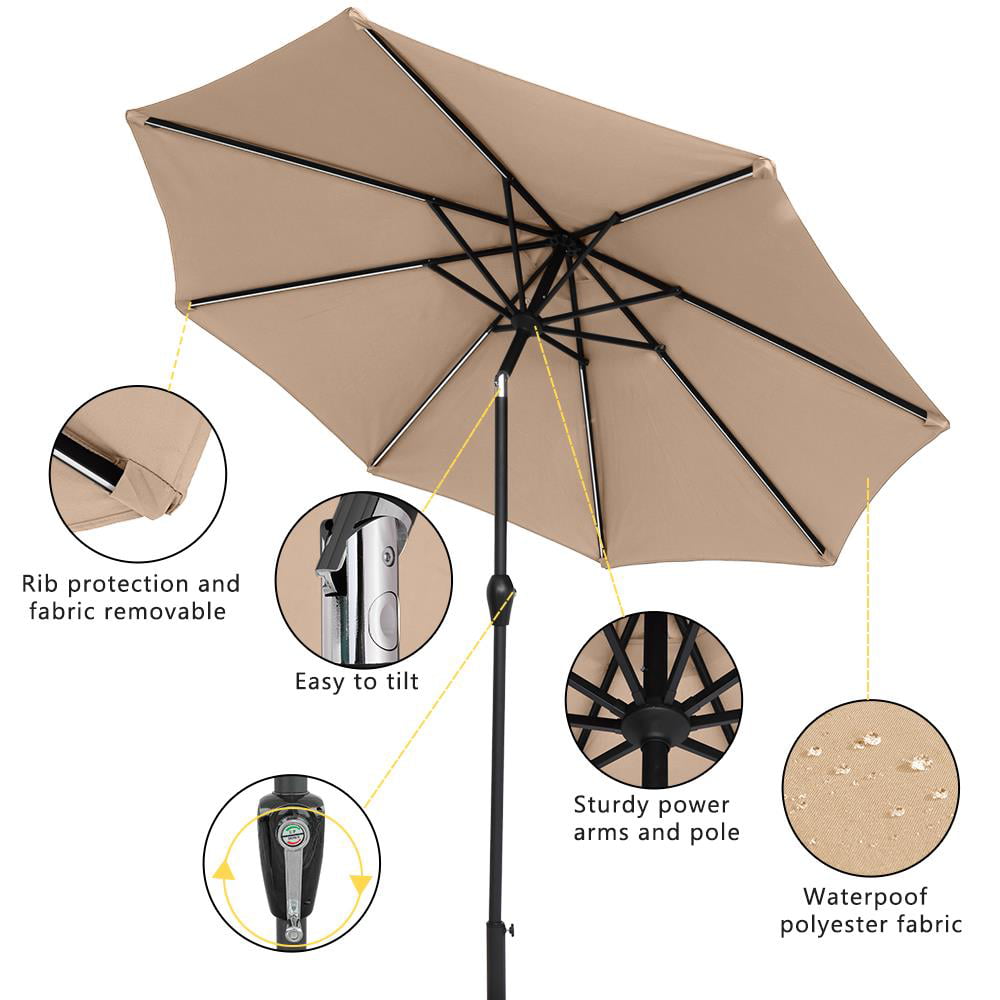 Zimtown 9ft Solar Powered Patio Umbrella with Tilt 8 Ribs Top Color