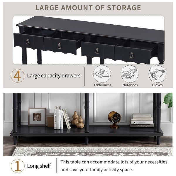 Rustic console desk， 58-inch long desk sofa， 3 drawers and three middle compartments