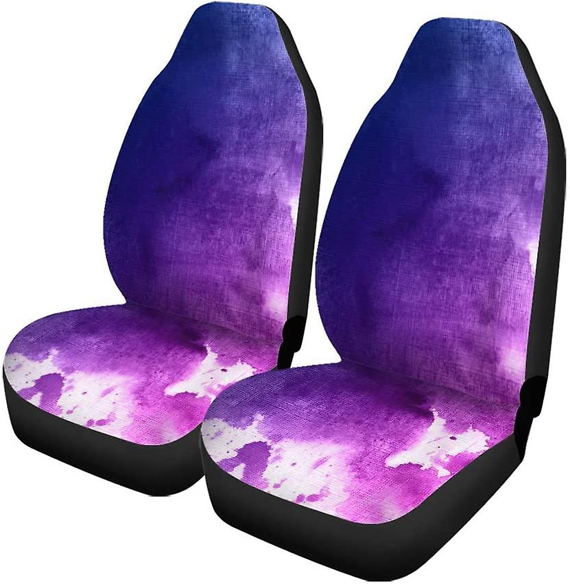 Set Of 2 Car Seat Covers Purple Color Watercolor Colorful Blue Water Splash Paint Pattern Universal Auto Front Seats Protector Fits