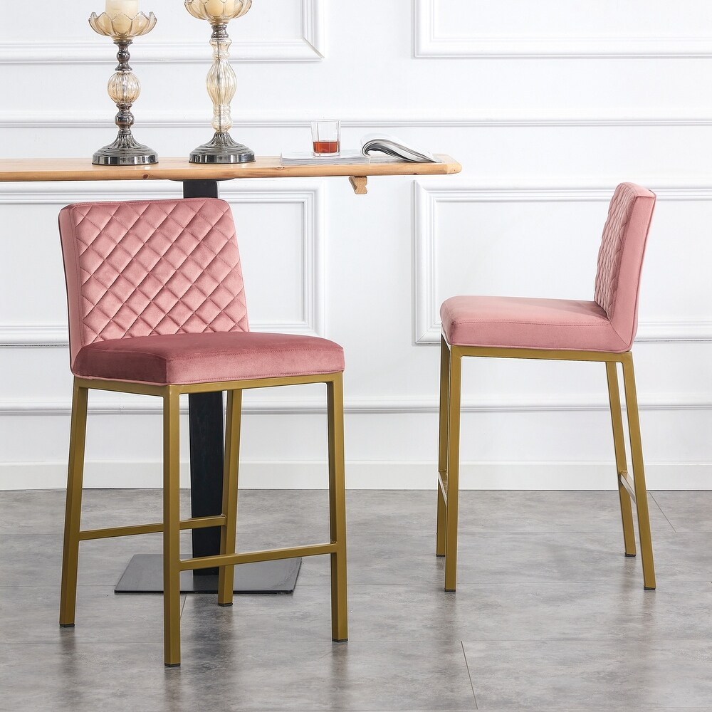 Metal Legs Velvet Bar Chair (Set of 2)