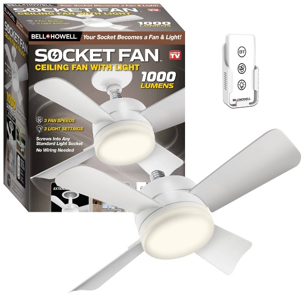 Socket Ceiling Fan With Warm Light And Remote Control 1000 Lumens Bell Howell