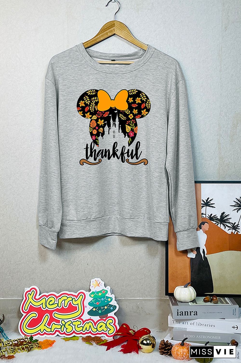 Thankful Print O-neck Long Sleeve Sweatshirts Women Wholesale