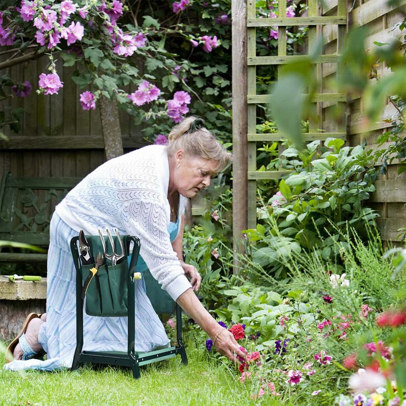 Folding Gardening Seat and Kneeler Bench, Portable Garden Stool with Tool Pouches & Soft Eva Pad Seat