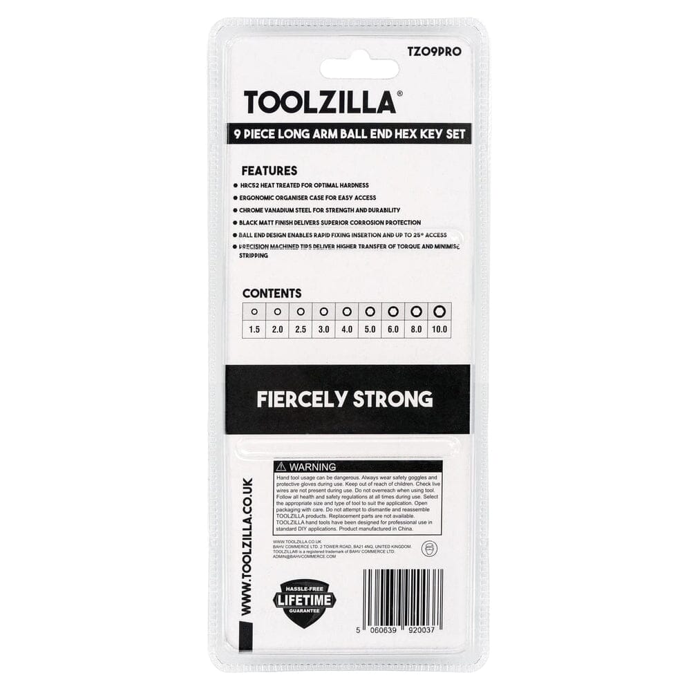 TOOLZILLA 9 Piece Long Arm Hex Allen Key Set