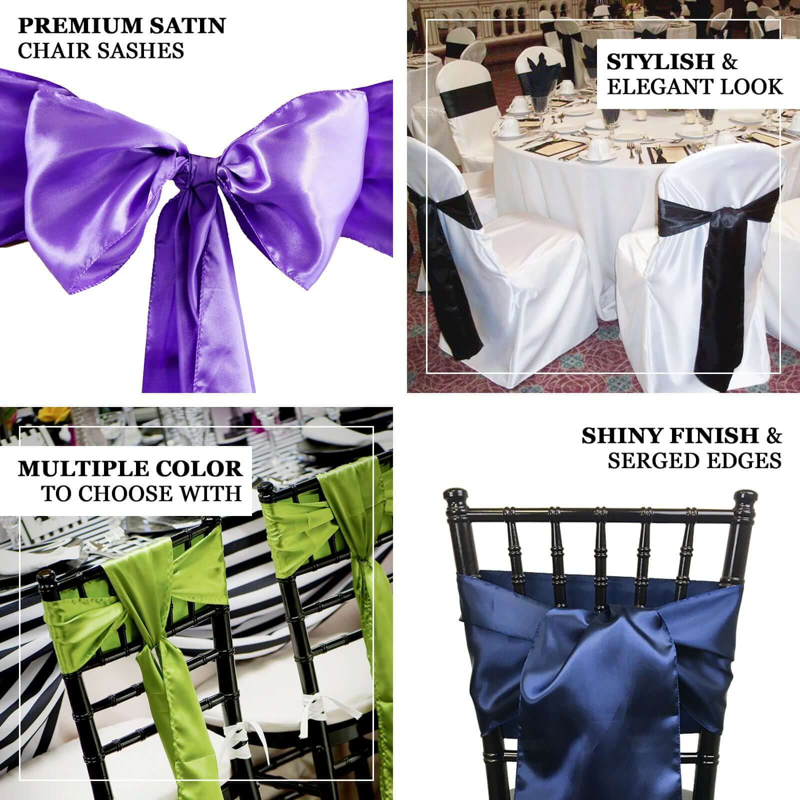 5 Pack Black Satin Chair Sashes 6