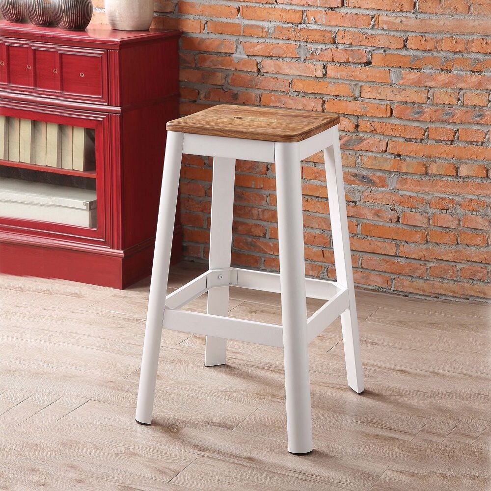 30 in. Natural Wood Bar Stool with Metal Tube