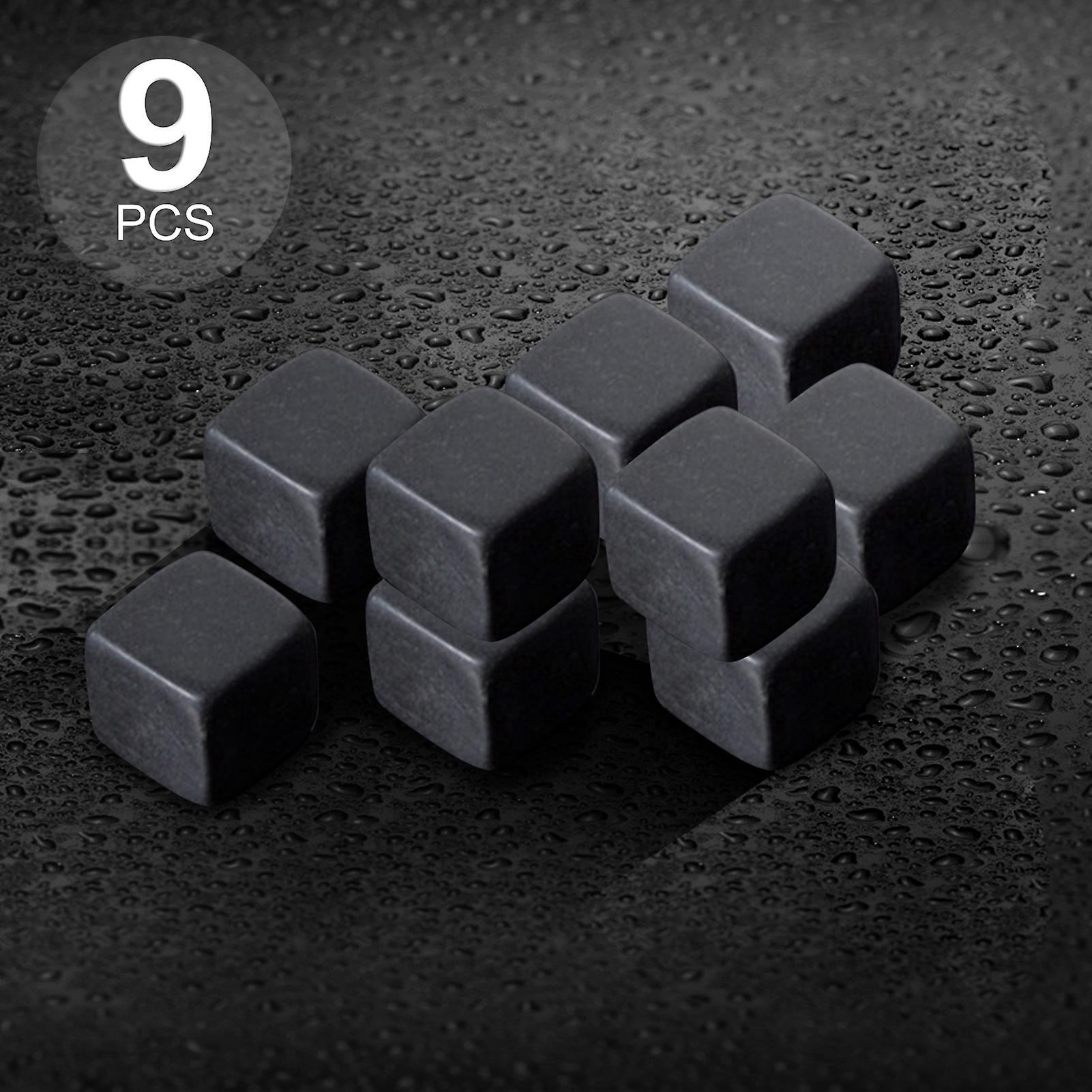 Black Basalt 9pcs Whiskey Stones Set Chilling Stones Whiskey Ice Stones Chilling Rocks Drinks Cooler Cubes Reusable For Whiskey Wine Beer Juice