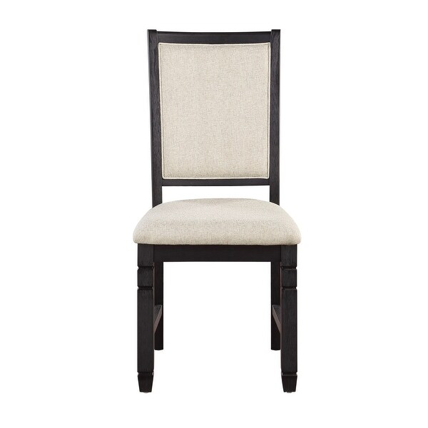 Wooden Side Chairs 2pcs Set Beige Color Textured Fabric Upholstered Dining Chairs