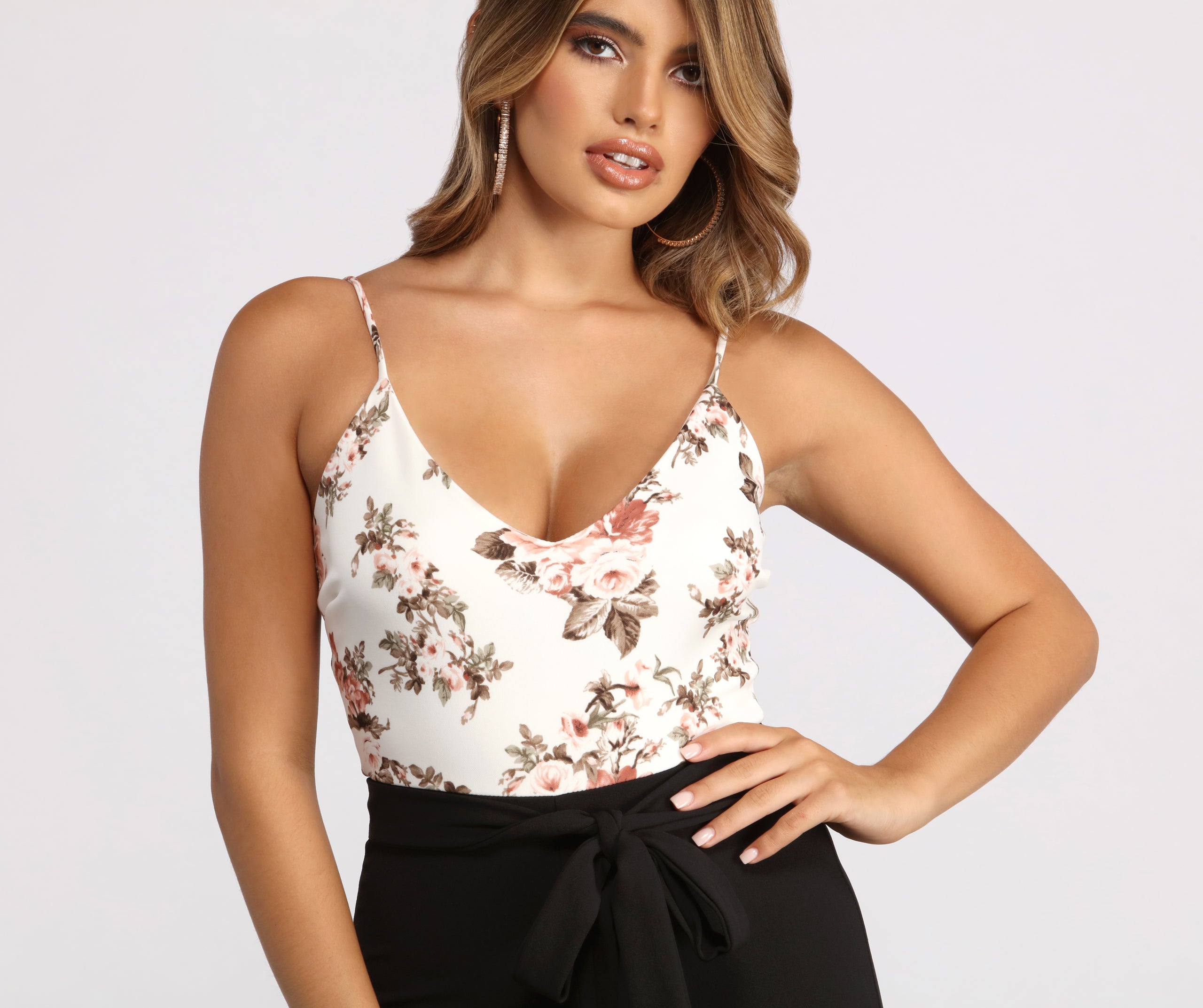 Floral Fusion Tie Waist Catsuit