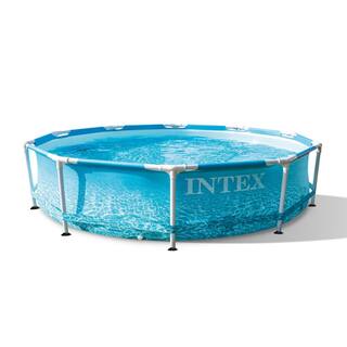 Intex 10 ft. x 30 in. Steel Metal Frame Beachside Swimming Pool with Filter Pump 28207EH