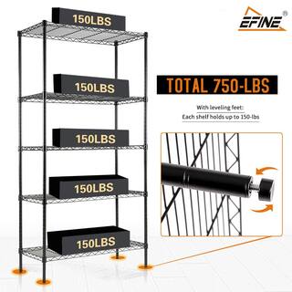 EFINE Black 5-Tier Carbon Steel Wire Garage Storage Shelving Unit NSF Certified (2-Pack) (30 in. W x 60 in. H x 14 in. D) RL200-5X2