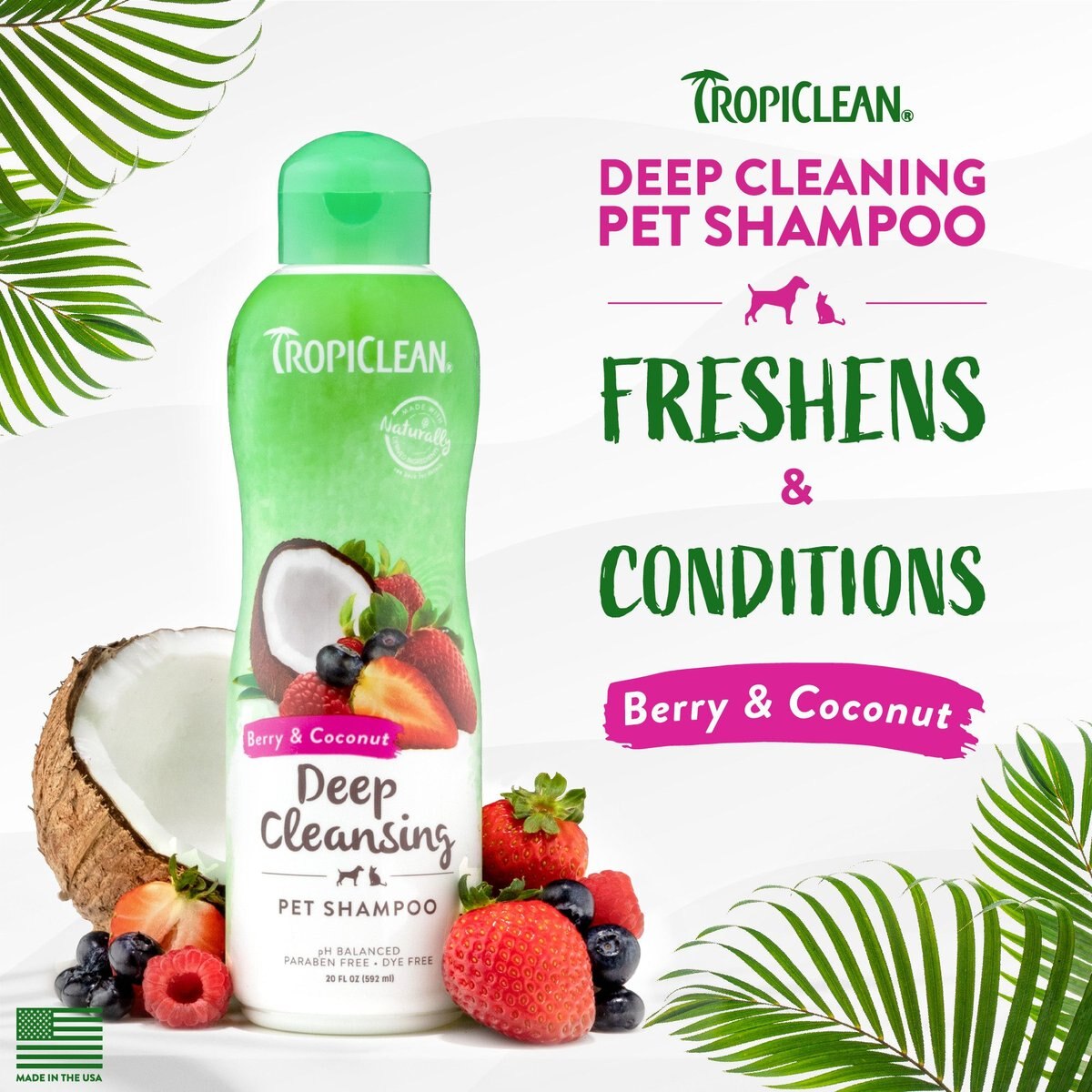 TropiClean Deep Cleaning Berry and Coconut Dog and Cat Shampoo