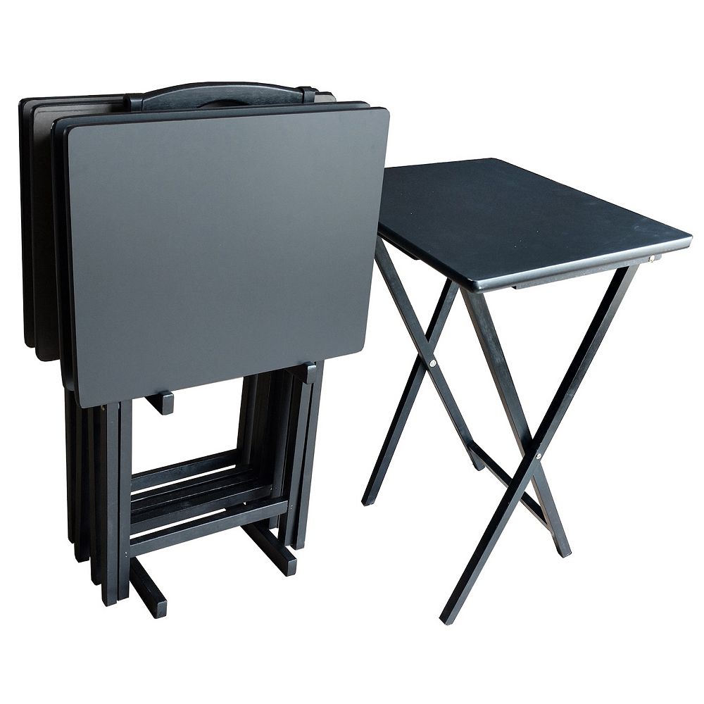 Plastic Development Group Portable Folding Table 5 Piece TV Tray Set， Black