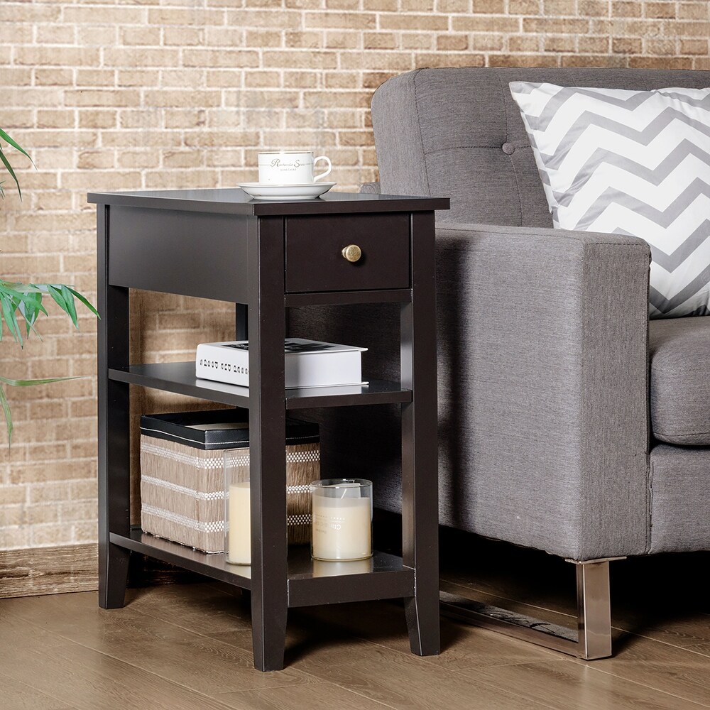 3 Tier End Table with Drawer Slideway and Double Shelves