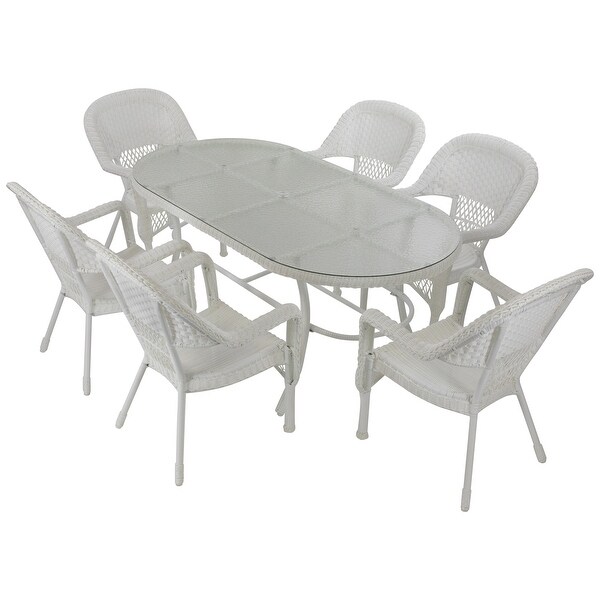 7Piece White Resin Wicker Outdoor Dining Set