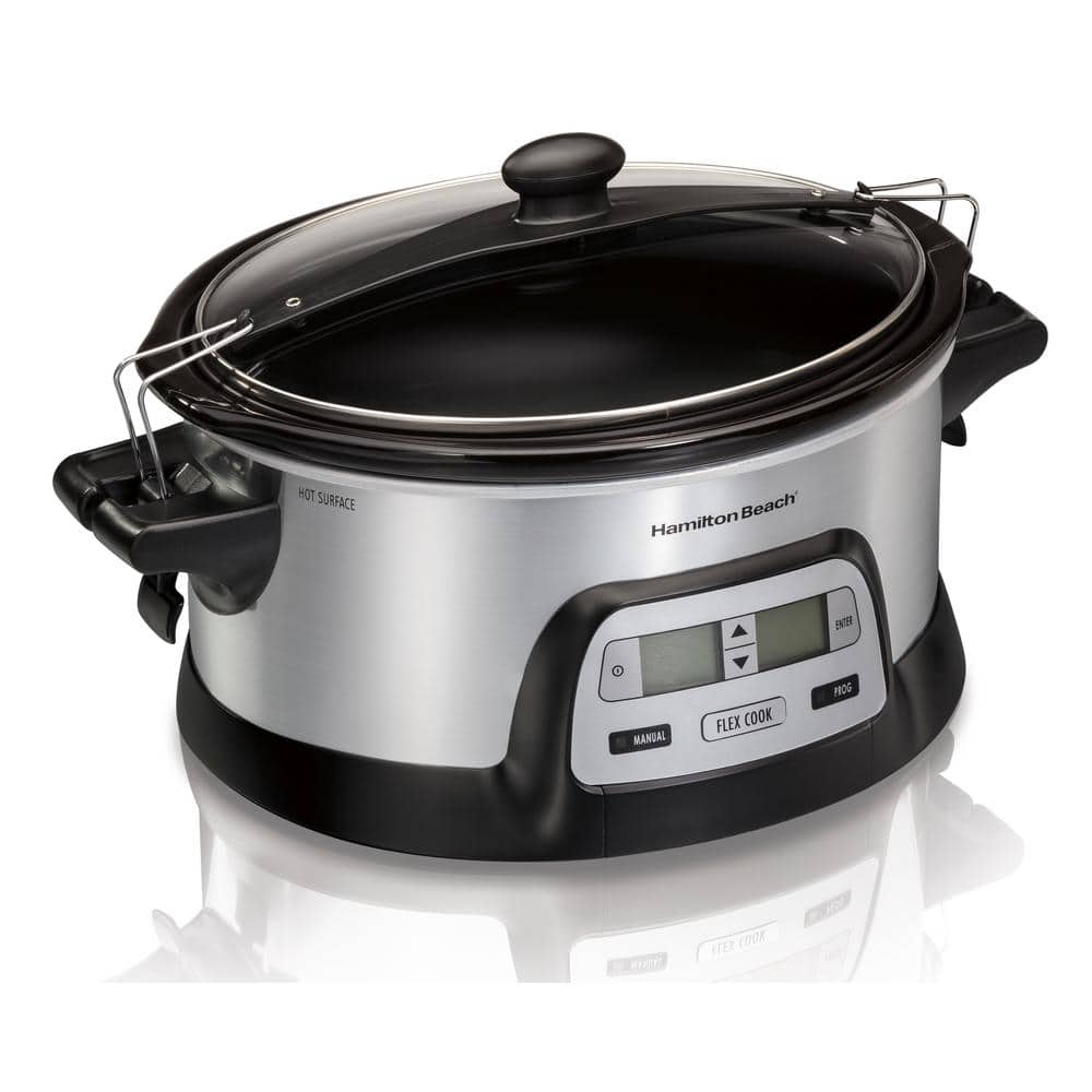 Hamilton Beach FlexCook 6 Qt. Silver Programmable Slow Cooker with Temperature Controls 33861