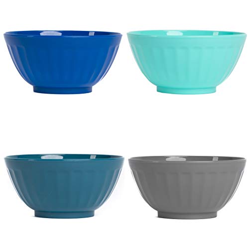 Klickpick Home 6 Inch Plastic Bowls Set of 8-28 ounce Large Plastic Cereal Bowls Microwave Dishwasher Safe Soup Bowls - BPA Free Kids Bowls 4 Coastal Colors (2 of Each Color)