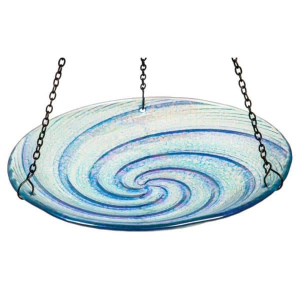 Evergreen Blue Swirl Glass Hanging Birdbath ZKR2BF7193EC