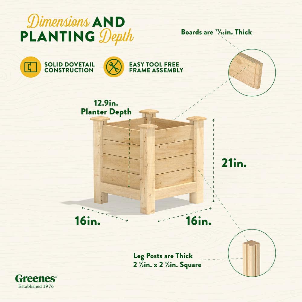 Greenes Fence 16 in. L x 16 in. W x 21 in. H Original Cedar Elevated Planter RCEV161621