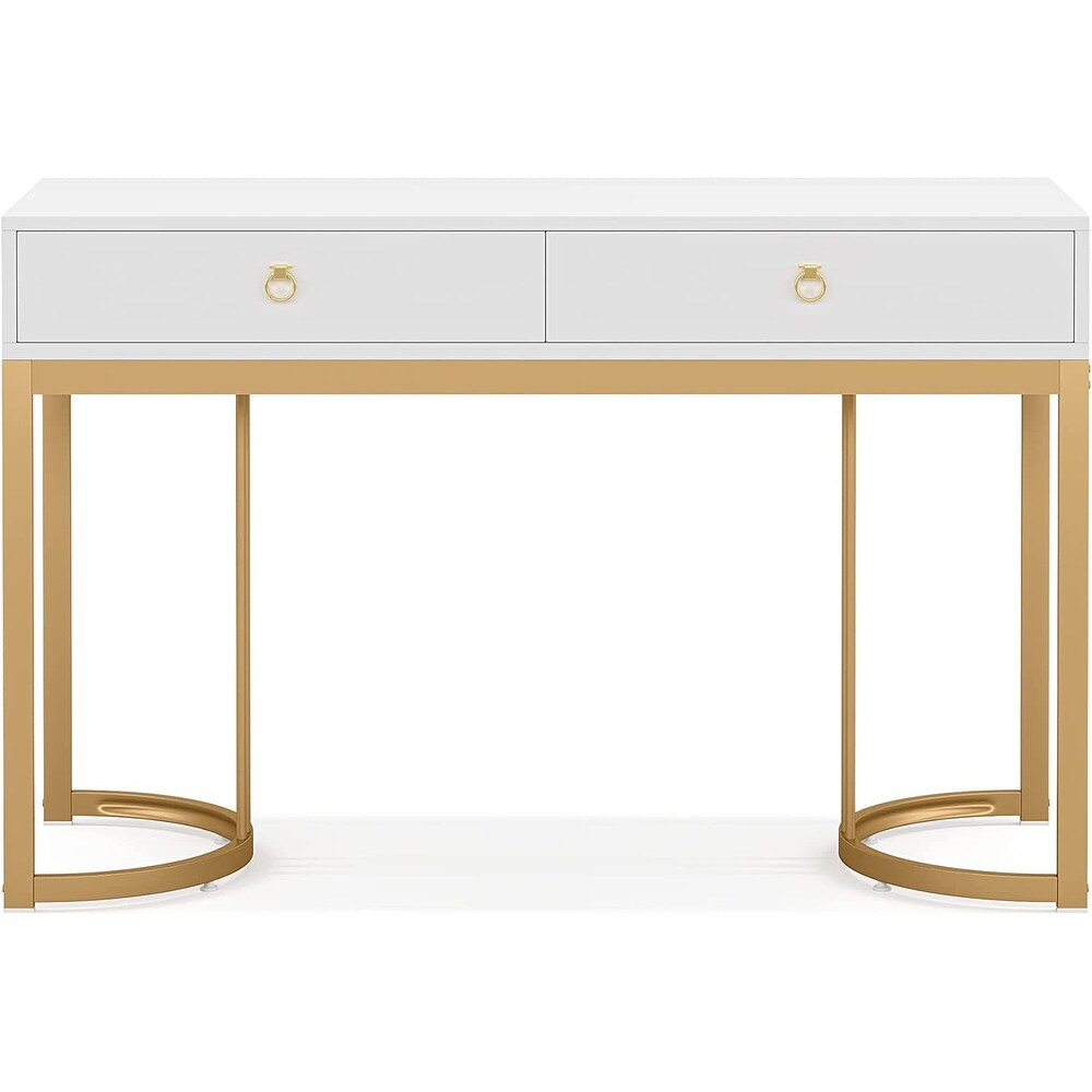 Computer desk Writing Desk with 2 Drawers  47 inch White and Gold Desk  Modern Simple Study Table  Gold Makeup Vanity Desk