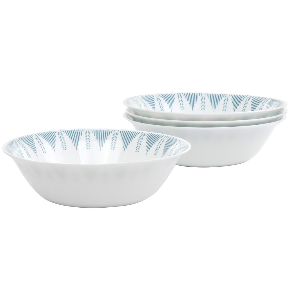 4 Piece 6.5 Inch Round Tempered Opal Glass Fruit Bowl Set in Blue