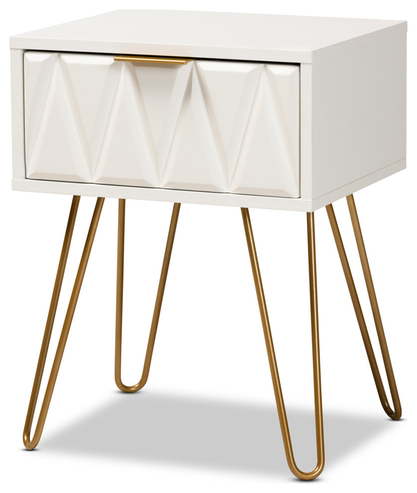 Brandt Glam and Luxe White Finished 1 Drawer End Table   Midcentury   Side Tables And End Tables   by Baxton Studio  Houzz