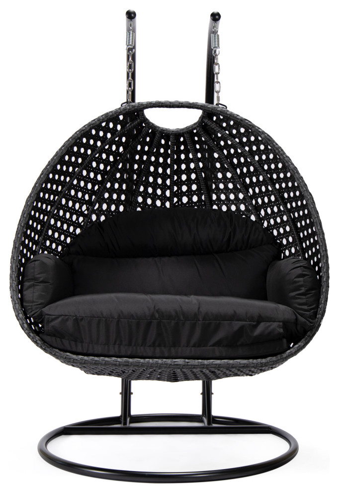 LeisureMod Mendoza Charcoal Wicker Hanging Double Egg Swing Chair   Tropical   Hammocks And Swing Chairs   by LeisureMod  Houzz