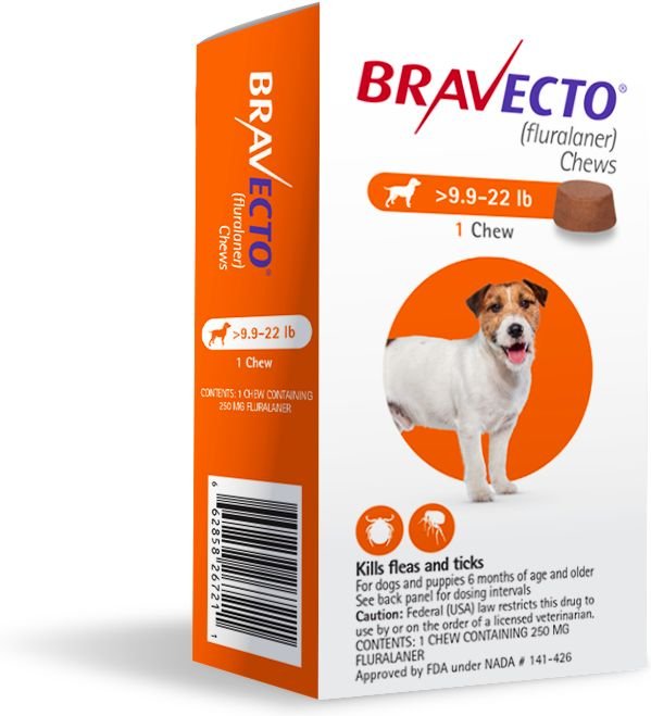 Bravecto Chew for Dogs， 9.9-22 lbs， (Orange Box)