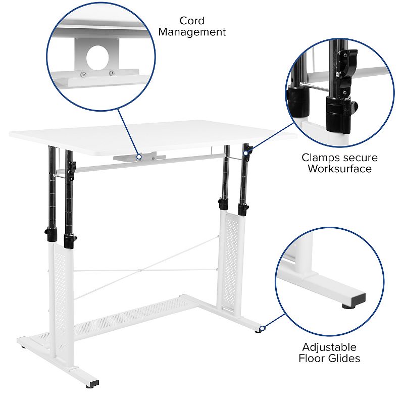 Emma and Oliver Work From Home Kit-Adjustable Desk， LeatherSoft Office Chair， Filing Cabinet