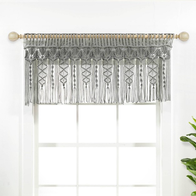 Boho Macrame Textured Cotton Window Valance Gray Lush D cor