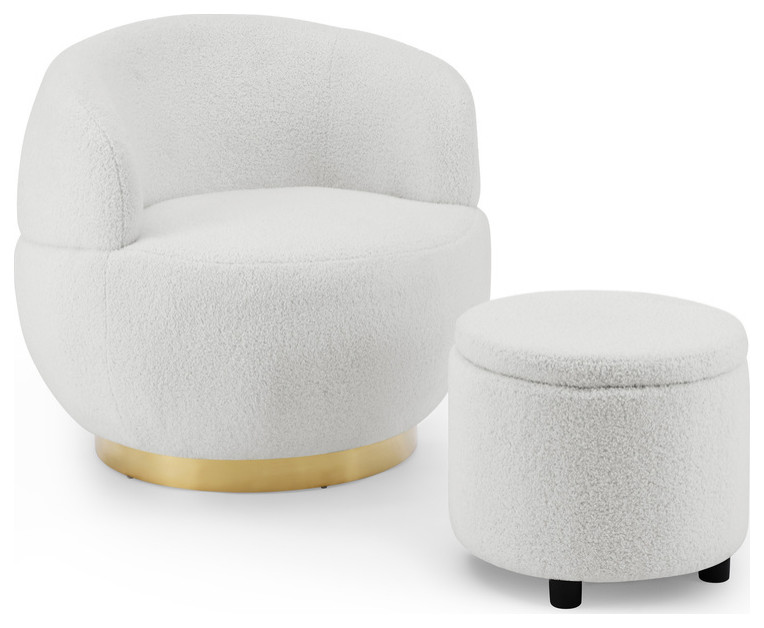 Barrel Chair With Storage Ottoman and Gold Stainless Steel Base   Contemporary   Armchairs And Accent Chairs   by Miron Demid LLC  Houzz