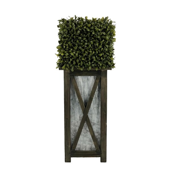 Faux Boxwood Square Topiary in Crisscross Tall Wood/ Metal