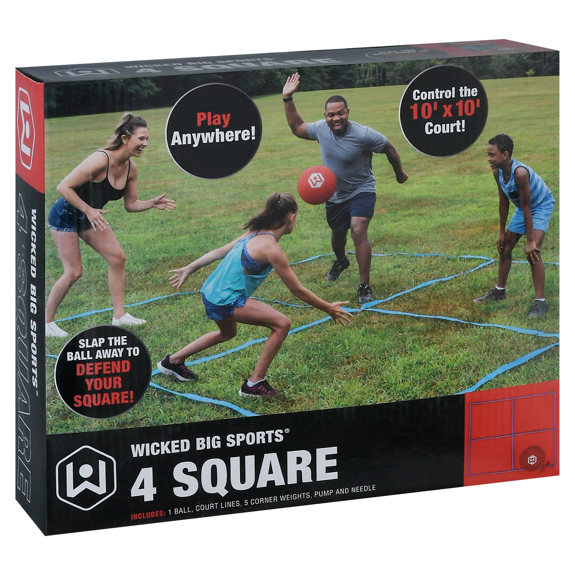 Wicked Big Sports 4 Square Game with Court Lines for Outdoor Play in The Backyard， Beach， Park， Fun for All， red (1925)