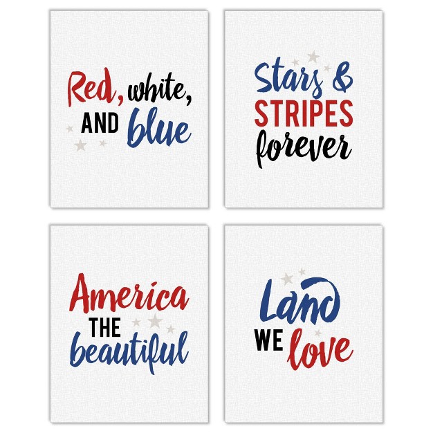 Big Dot Of Happiness Stars amp Stripes Unframed Patriotic Linen Paper Wall Art Set Of 4 Artisms 8 X 10 Inches