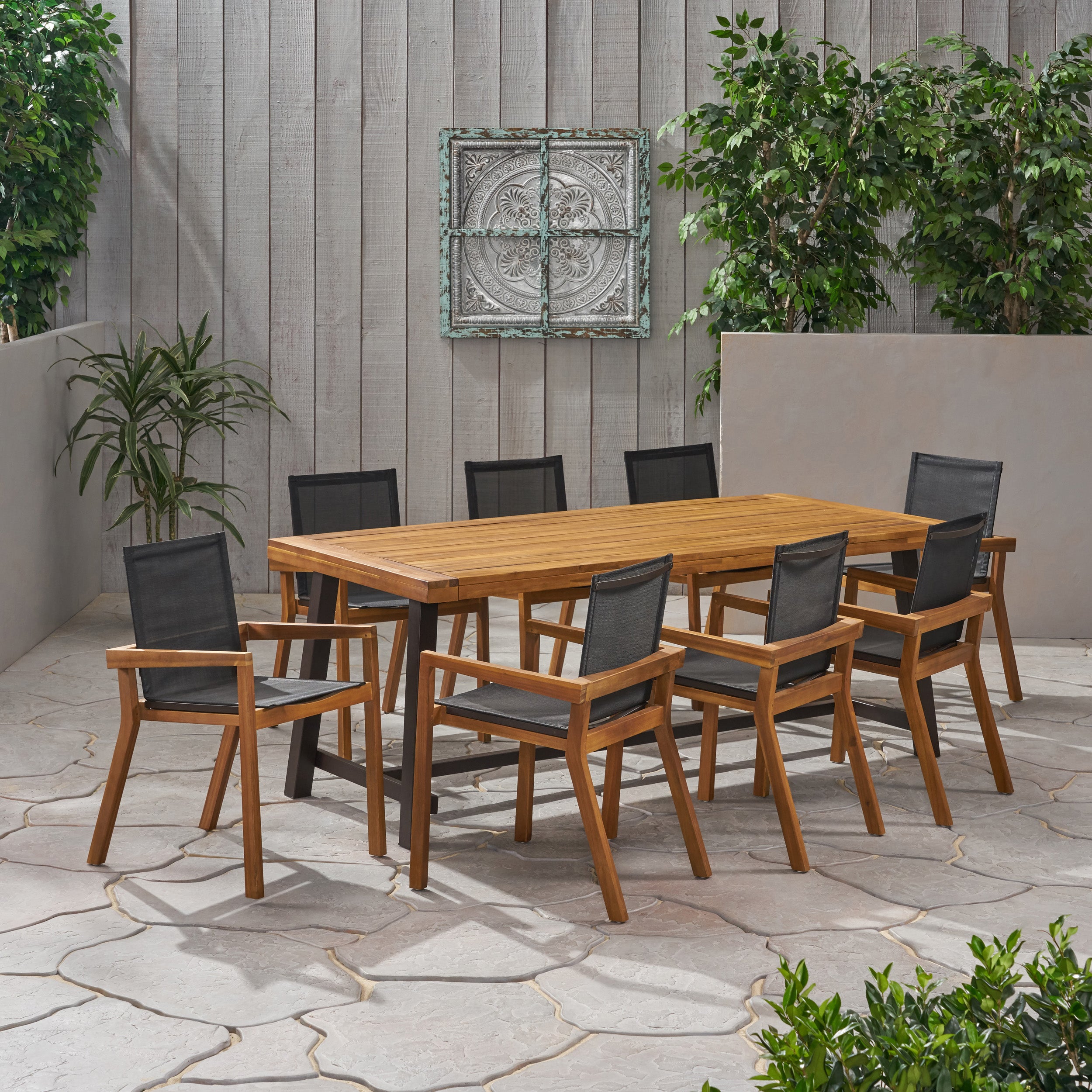 Martha Outdoor Acacia Wood 8 Seater Dining Set