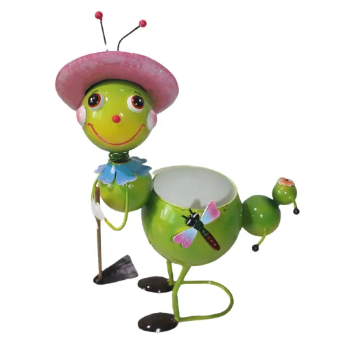 Qjx metal garden decoration bee with pot iron flower pot stand honey bee decorations