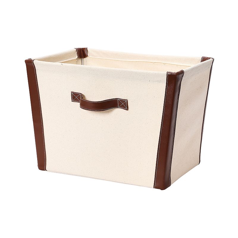 Household Essentials Vegan Leather Trim Canvas Storage Bin