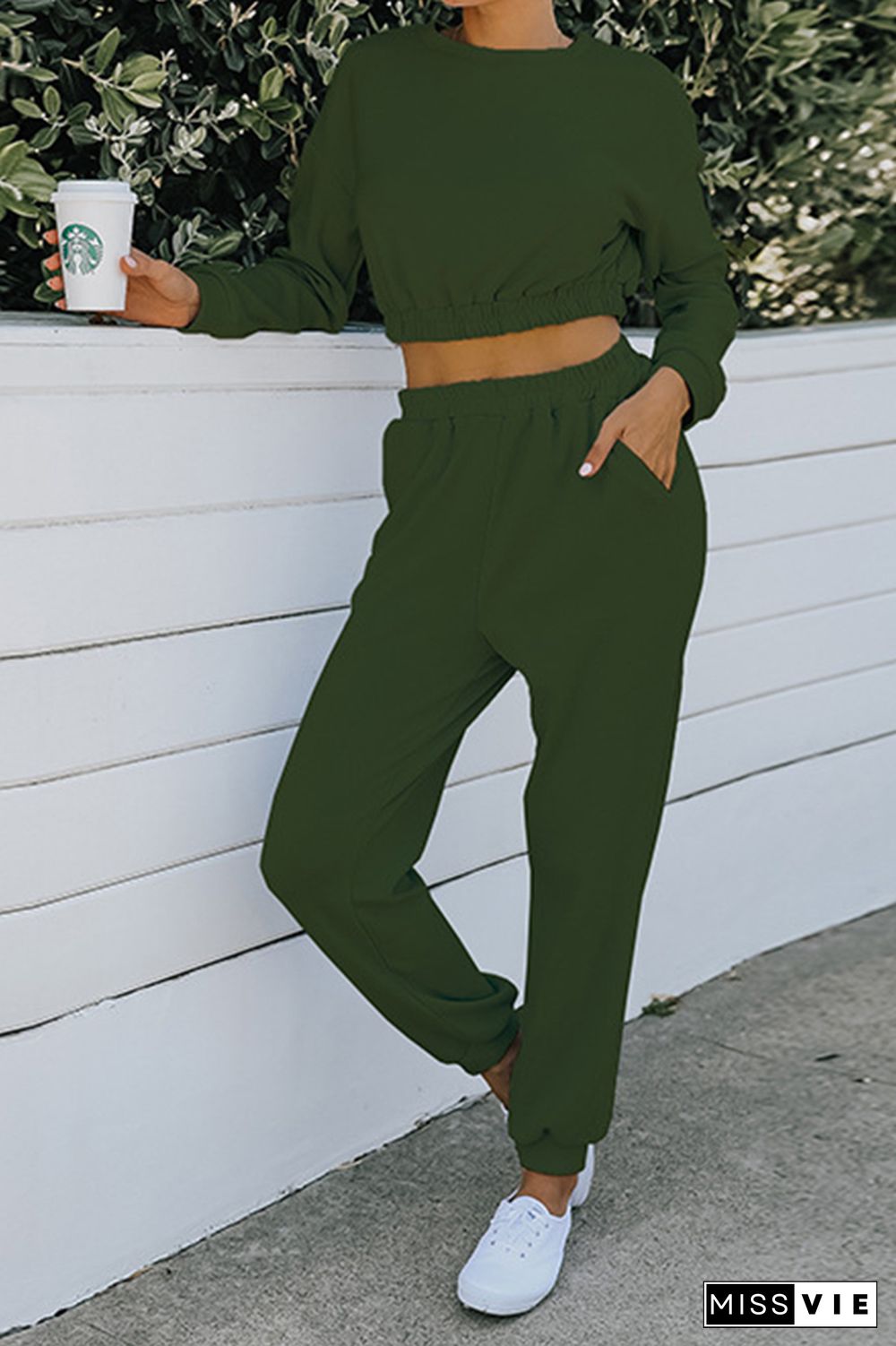 Long Sleeve Crop Tops & Pants Sports Set Wholesale