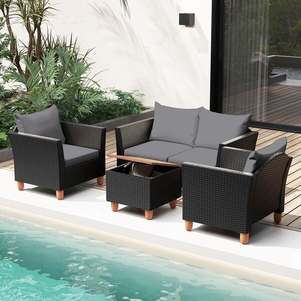 Costway 4 PCS Wicker Patio Furniture Set with Removable Cushions